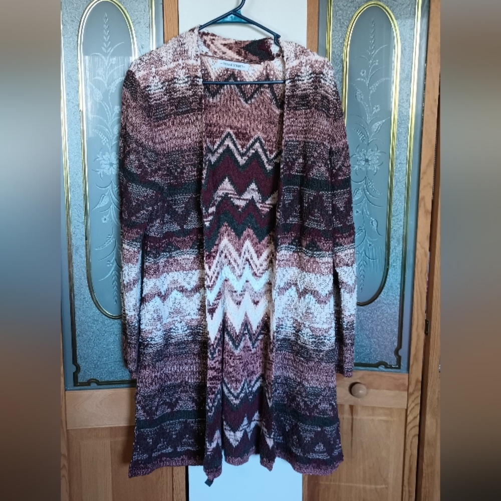 99 Jane Street Long Sleeve Sweater Cardigan  Size L striped  Women's Brown